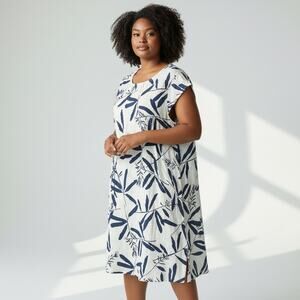 Terzo Millennio Linen Blend Floral Print Dress NWT Women's Sz 2X Navy Beige